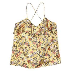 Anthropologie Harlyn Yellow Floral Satin Ruffle Cami Tank Top - Size XS